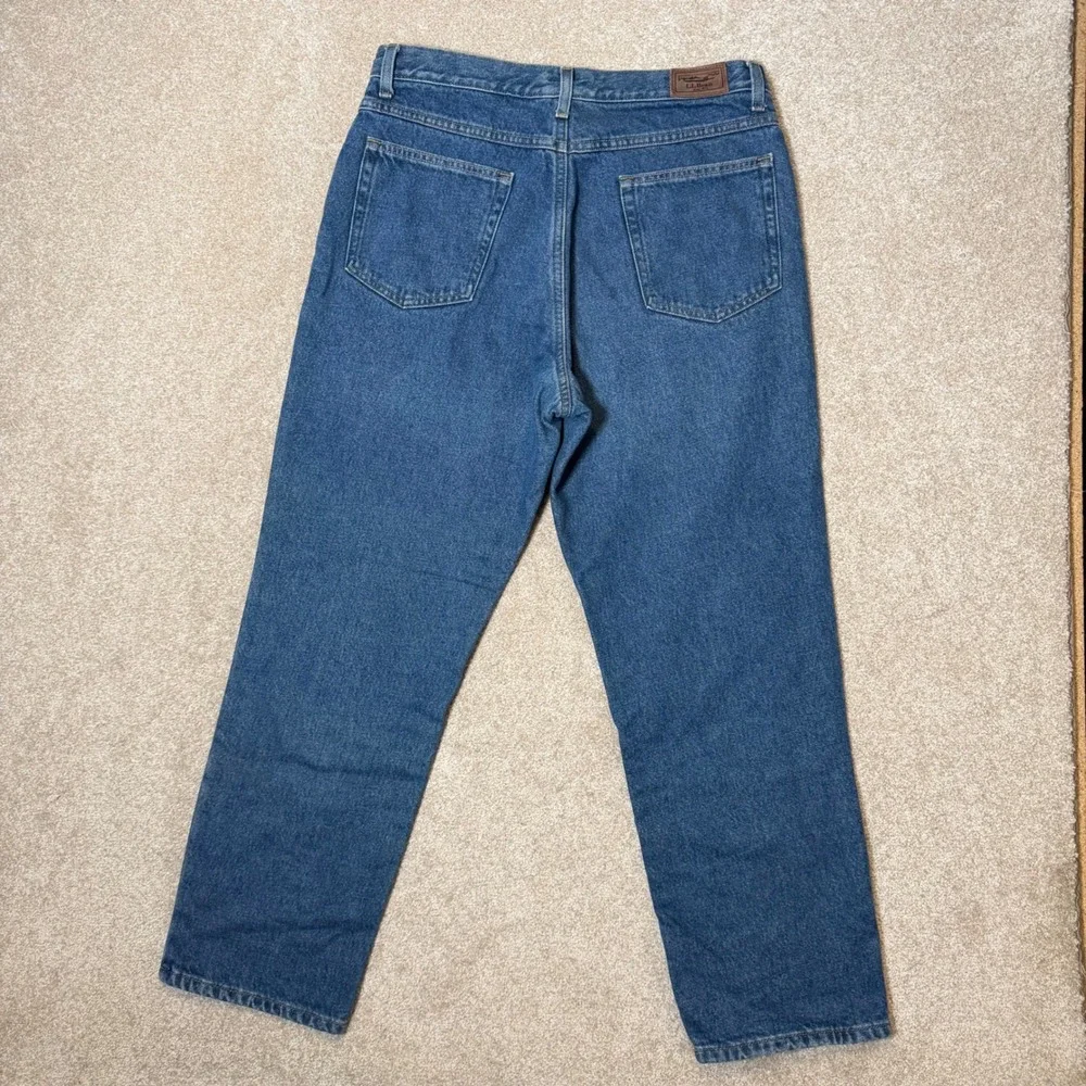 L.L. Bean Jeans Mens 33x29 Blue Flannel Lined Natural Fit Plaid‎ Denim 130657